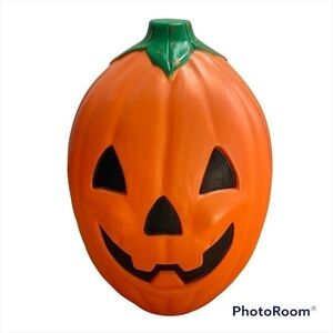 Vintage Plastic Pumpkin Blow Mold Lighted Large 21” Halloween Orange Green